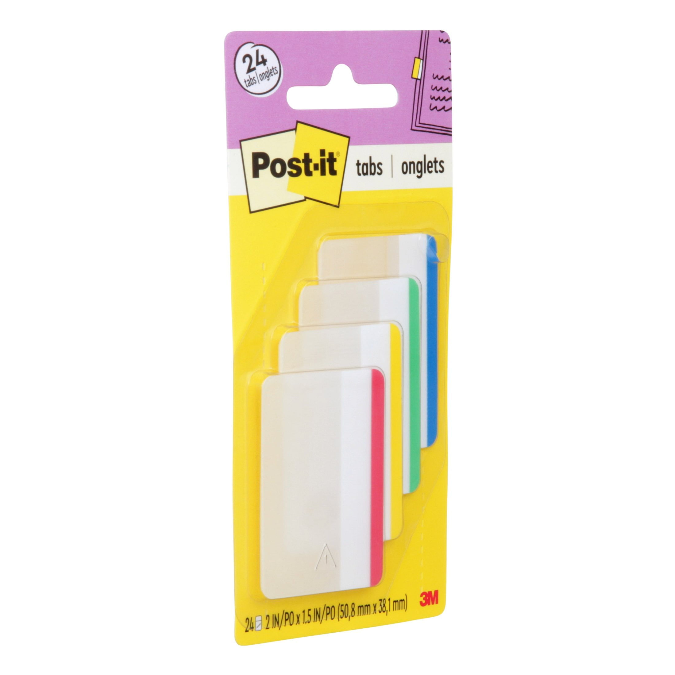 (2 pack) Post-it Tabs, 2 in., Lined, 6 Assorted Primary Colors, 24 Tabs