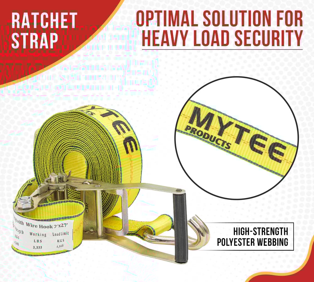 thumbnail image 3 of 4 Pack 2" x 27' Ratchet Straps with Wire Hooks 10,000 lbs Breaking Strength - Heavy Duty Cargo Tie Down Straps for Truck, Trailers, Moving Appliances, Motorcycles & Flatbed Loads, 3 of 18