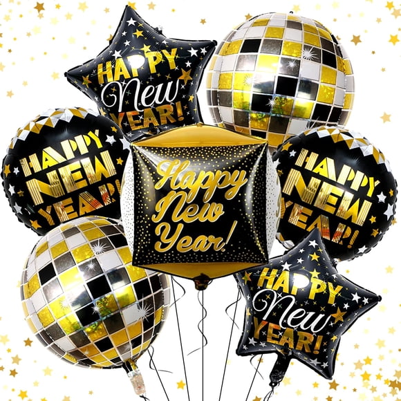 Set de globos Villorem, 7 unidades, feliz año nuevo 2026 con cinta