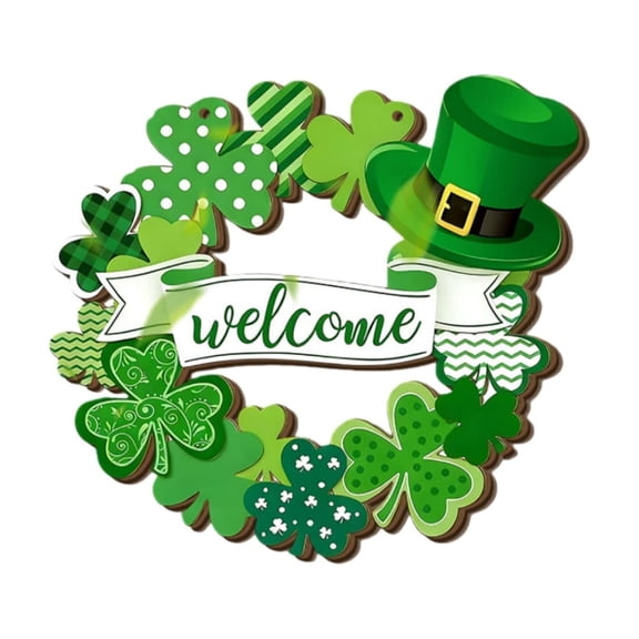 YingYouFu St. Patrick's Day Decoration Shamrock Door Wreath for Front Door Sign Wall Signs Shamrock Clover Spring Decor Irish Sign Welcome Hanging for Home Decor Party Outdoor Indoor Wooden
