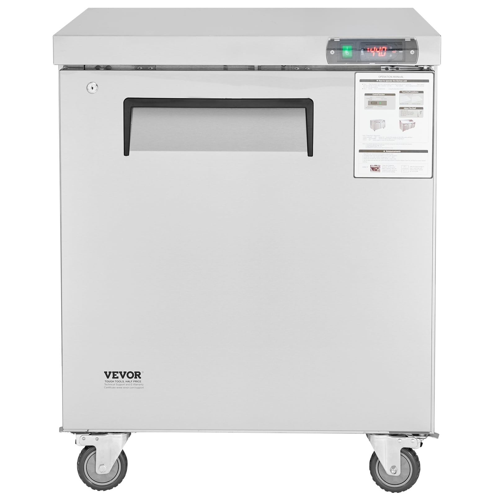 VEVOR 28" Commercial Frozen Refrigerator Sandwich & Salad Prep Table, 7.4 Cu. Ft Stainless Steel Refrigerated Food Prep Station with 1 Door, Frost Free Refrigerator