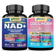 Parrox Forever Young Set with Liposomal NAD, Nicotinamide Riboside, Magnesium, Resveratrol, Lion’s Mane, Collagen Peptides Types I II III V X, Biotin, Keratin, Hyaluronic Acid, Zinc & Quercetin