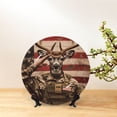 thumbnail image 6 of Balery Patriotic Deer Soldier Salute Print Bone China Decorative Plate Ceramic Dinner Plates Art Crafts with Display Stand-8in, 6 of 6