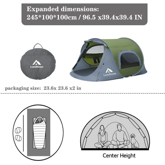 Pop Up Tents for Camping 1 Person 2 Person Waterproof Military Popup Tent - Easy Setup, Spacious Interior,  Design