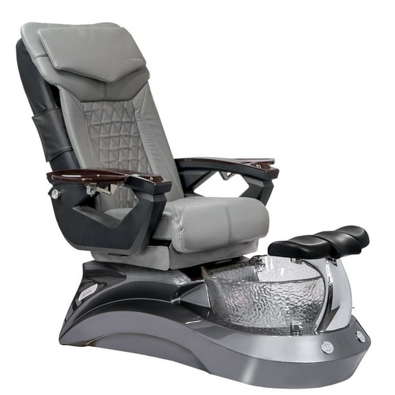 Shiatsulogic Pedicure Chair 18 LX with Discharge Pump, Pipe-Less Magnetic Jet Pedicure Spa, Metallic Grey LotusII Tub, Grey Coverset