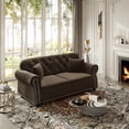 thumbnail image 3 of AENKYO 63" Chesterfield Velvet Loveseat, Mid-Century Modern 2-Seat Sofa with Nailhead Trim and Tufted Back, Brown, 3 of 8