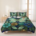 thumbnail image 3 of Quilts Queen Size Bedding Set, Turquoise Glass Butterflies Lightweight Quilted Comforter, Luxury Bronze Floral Marble Soft Reversible Bedspread Coverlet with Pillow Covers for All Season, 90" x 96", 3 of 9
