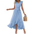 thumbnail image 1 of Vestido BTFBM escote en V con lunares suizos, estilo boho, volante y largo, azul, talla M, 1 of 6