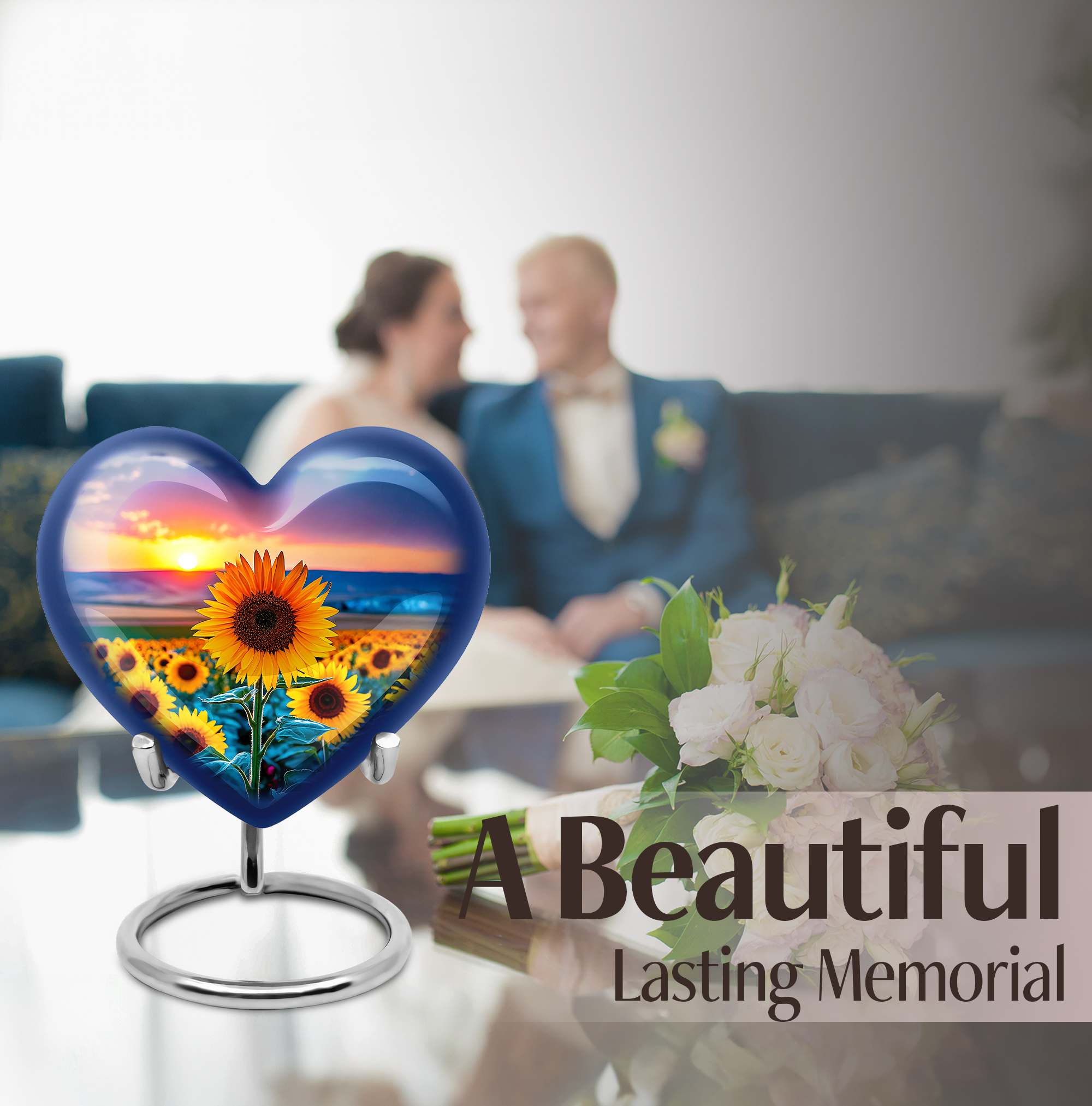 SABURIAL Sunflower Urn - Cremation Keepsake Urn For Human Ashes Adult - Combo Of 8 Inch & 3 Inch - Small Burial Urns For Women