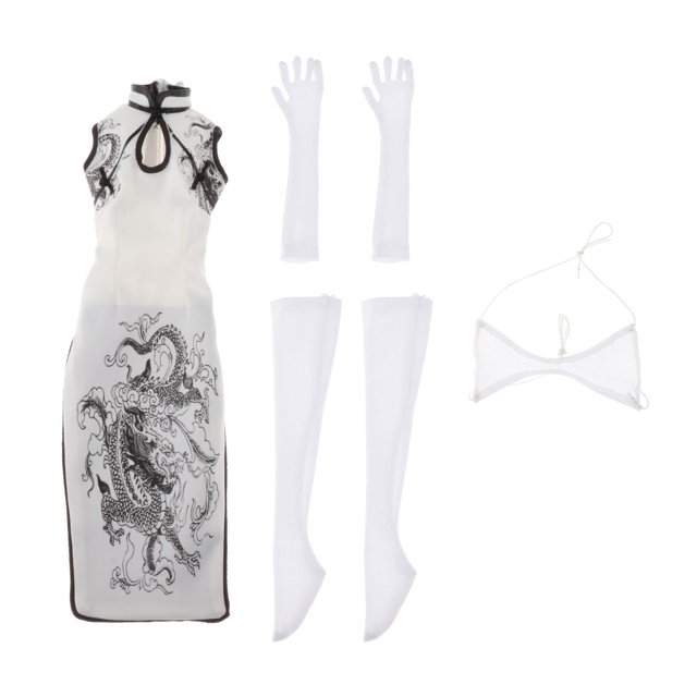 Colección 1/6 Cheongsam de figuras de acción para mujeres para vestir muñecas blanco Sunnimix Ropa militar de 12 pulgadas