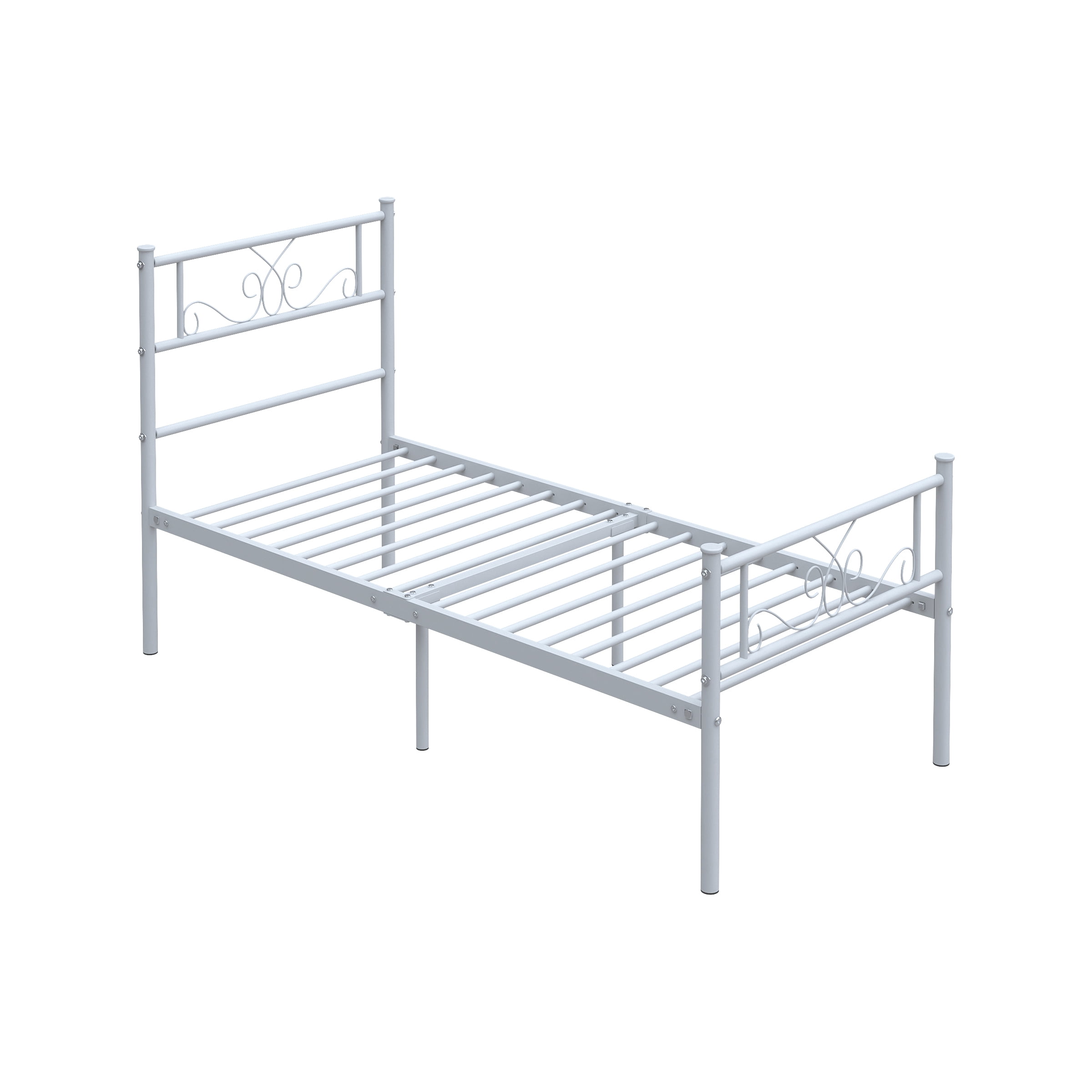 Garmic Twin Metal Bed Frame with Scroll Design Headboard and Footboard for Teens Boys Girls, White