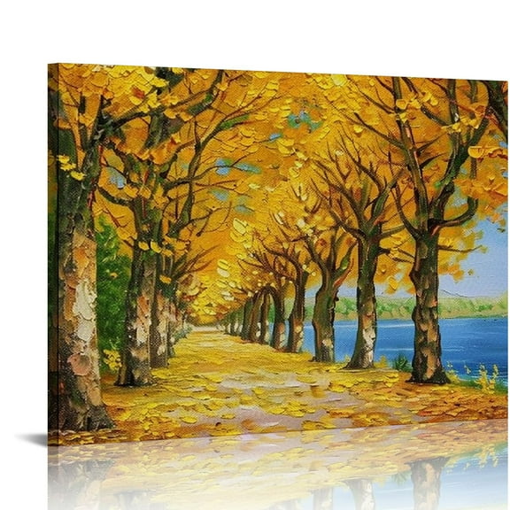 COMIO  Orange Trees Giclee Canvas Prints Wall Art Paintings Pictures for Living Room Bedroom Home Office Decor - Far Seeing Modern Stretched and Framed Autumn Forest Landscape Artwork