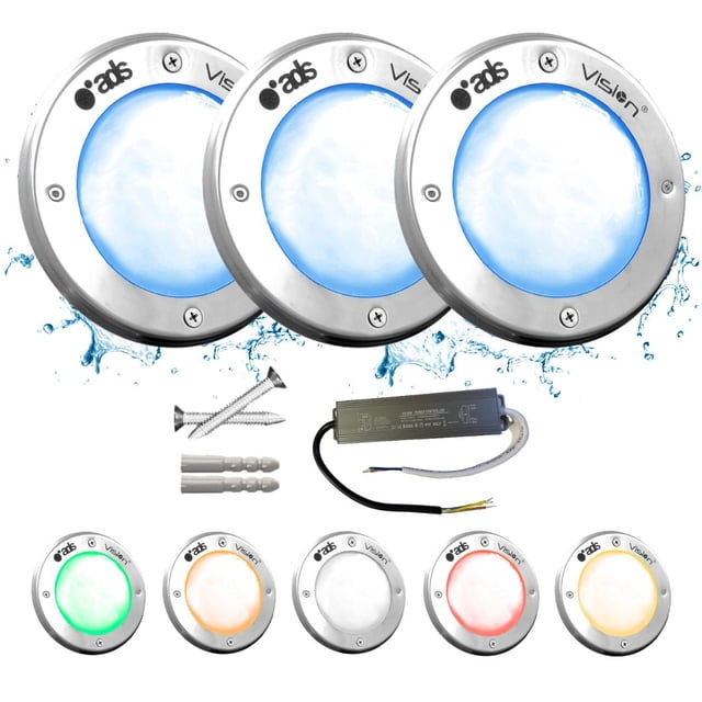 3 Lámparas LED Sumergible Para Alberca de nicho o sobreponer ADS SPA 50W 16CM Azul Con Transformador