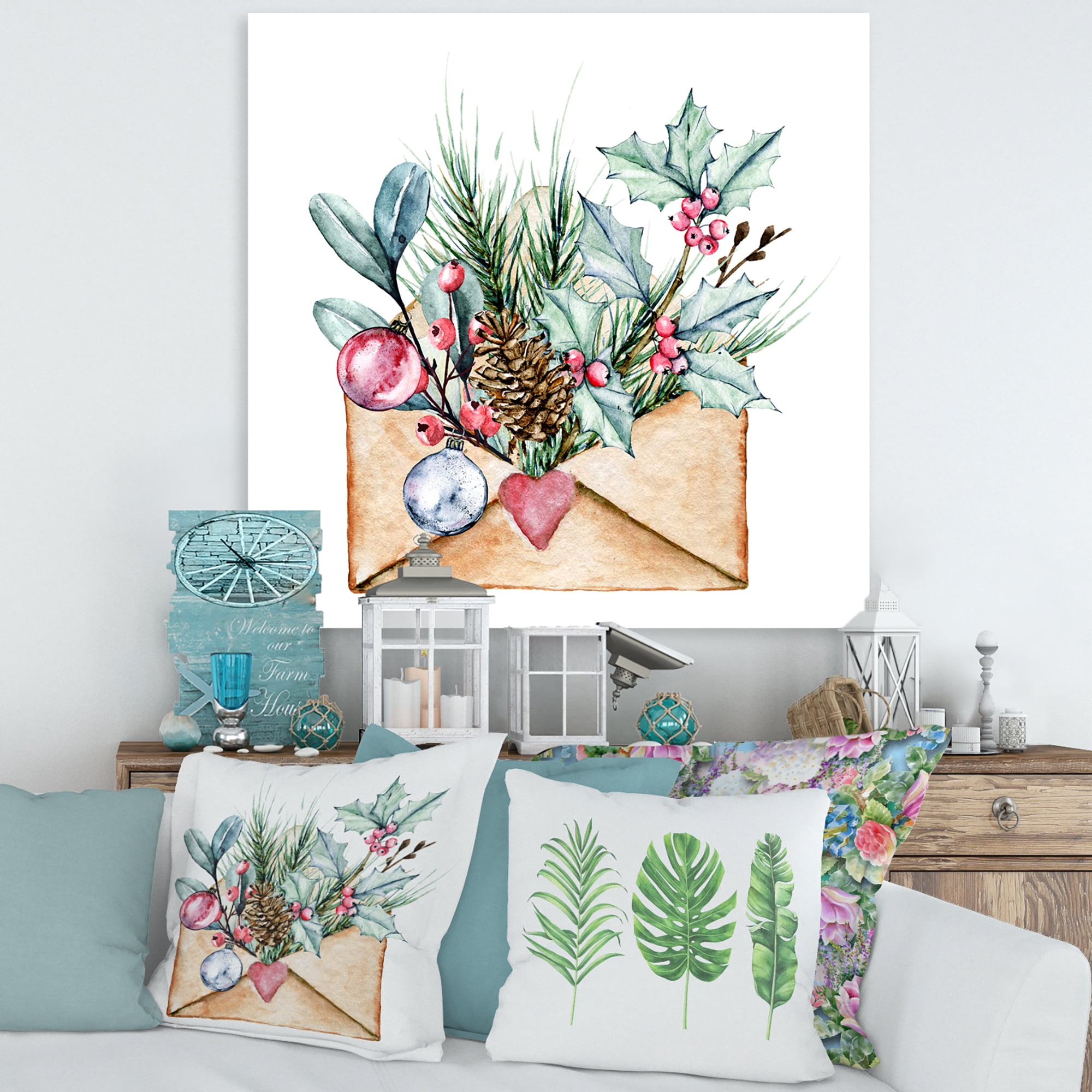 Designart ' Merry Christmas Greeting Card Envelope ' Traditional Canvas Wall Art Print