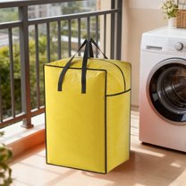 Uandlove Extra Large Storage Bags with Handles, Zippered Clothes Blanket Storage Organizer for Moving Travel Dorm, Foldable Sturdy Fabric, Yellow, 80x52x41cm