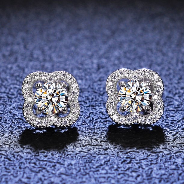 Pendientes de trébol de cuatro hojas de la suerte de Moissanite, pendientes de plata S925, accesorios, joyería