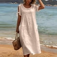 thumbnail image 3 of Dvprdro Crewneck Short Sleeve Cotton Linen Midi Dress for Women Side Pockets Loose A Line Summer Vacation Casual Solid, 3 of 7