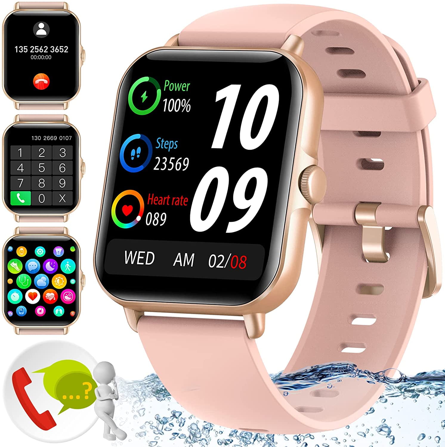 Mingdaln L21 Smart Watch for Men Women 1.69" Touch Screen Fitness Watch with Heart Rate, Blood Oxygen and Sleep Monitor,IP67 Waterproof Sports Smart Watches for Android IOS(Pink) - Walmart.com