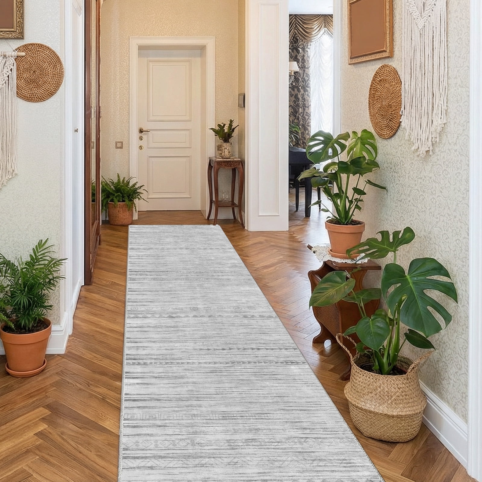 Boho 2'x8' Washable Hallways Rug, 2x8FT Runner Rug with Rubber Backed, Vintage Runners for Laundry Non Slip Carpet Khaki Lightweight Door Mat Indoor Entrance