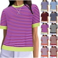 thumbnail image 5 of Lovskoo 2024 Striped Shirt Women Color Block Short Sleeve Crew Neck T-Shirts Casual Loose Pullover Tops Summer Tee Shirt Black M, 5 of 5