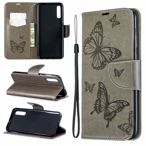 Samsung Galaxy A50 Case, Dteck Embossed Butterfly Flip PU Leather Stand Wallet Case Cover For Samsung Galaxy A50 2019 6.4", Gray