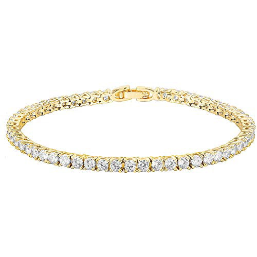 PAVOI 14K Gold Plated Princes Cut Cubic Zirconia Classic Tennis Bracelet 3mm CZ Gold Bracelets for Women Size 6.5-7.5 Inch 