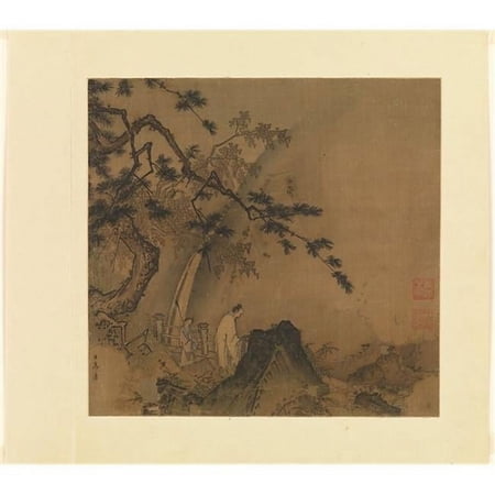 Scholar Viewing A Waterfall Poster Print by Ma Yuan - Chinese Active Ca. 1190 1225 - 18 x 24