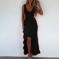 thumbnail image 5 of Women V Neck Sleeveless Mesh Ruffle Hem Bodycon Maxi Casual Backless High Slit Cocktail Party Dress, 5 of 6