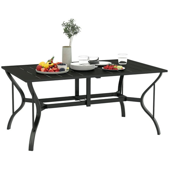 Outsunny Outdoor Dining Table with Umbrella Hole Patio Dining Table, Black