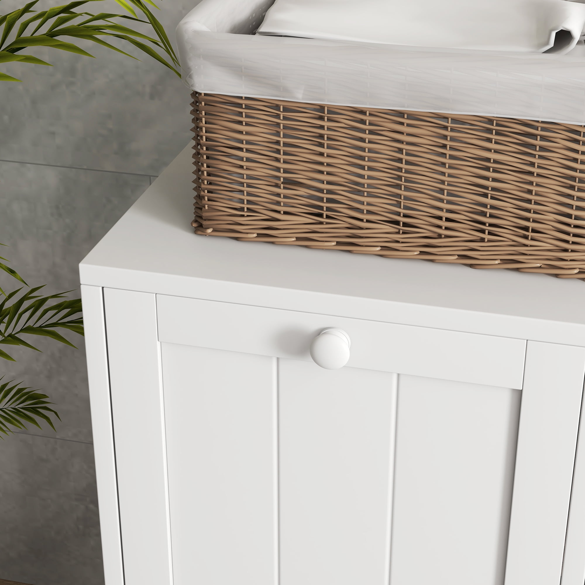 kleankin Tilt out Laundry Hamper, Hamper Cabinet, with 2 Compartments, Modern Laundry Cabinet for Bathroom, Washroom, White