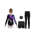 thumbnail image 4 of Doomiva Kids Girls Long Sleeve Gymnastic Ballet Dance Leotard Jumpsuit with Shorts Leggings Hair Band Set Tracksuit Starry Sky Black 14, 4 of 7