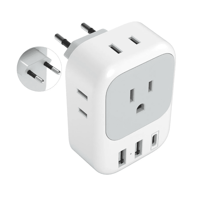 Europeo Adaptador De Corriente 4 Enchufes 1 Tipo C Y 2 Usb