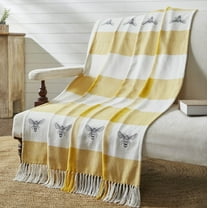 VHC Brands Buzzy Bees Woven Throw 50x60, Bedroom and Living Room Decor, Blanket, Cotton, Buzzy Bees Collection, Rectangle 60x50, Vintage Yellow