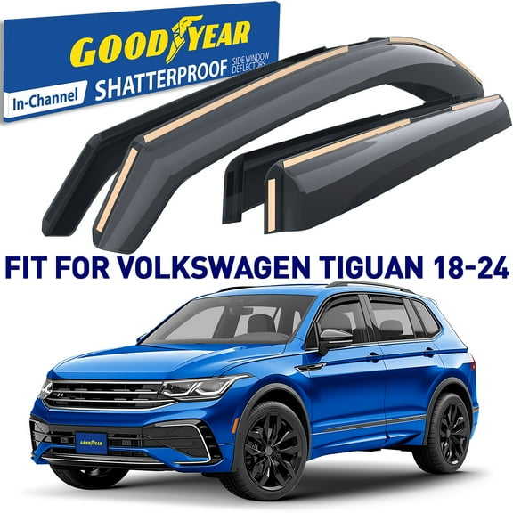 Goodyear Shatterproof in-Channel Window Deflectors for Volkswagen Tiguan 2018-2025, Rain Guards, Window Visors for Cars, Vent Deflector, Car Accessories, 4 pcs - GY003448LP