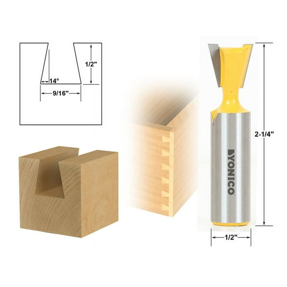 Yonico 14° 9/16" Dovetail Joint Router Bit - 1/2" Shank - 14112