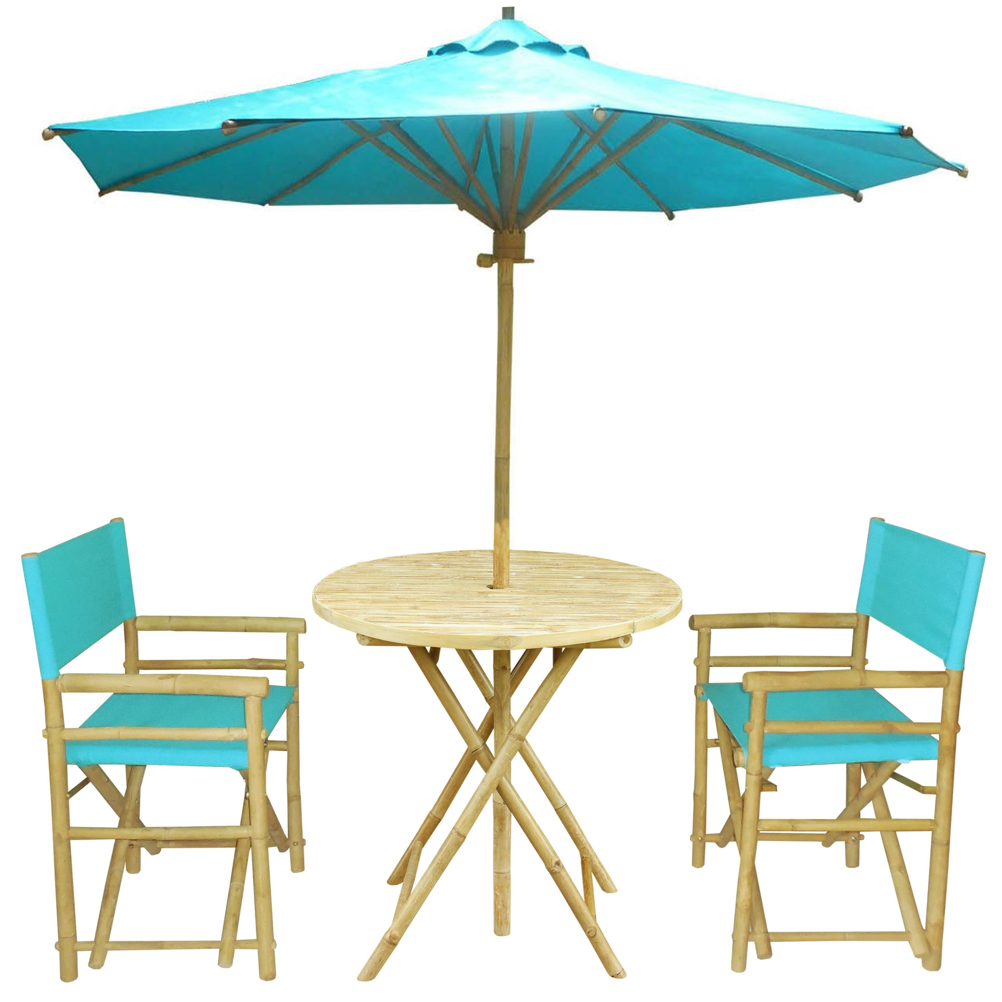 Zew Bamboo Patio Set Of 2 Director Chairs And Round Table With Matching