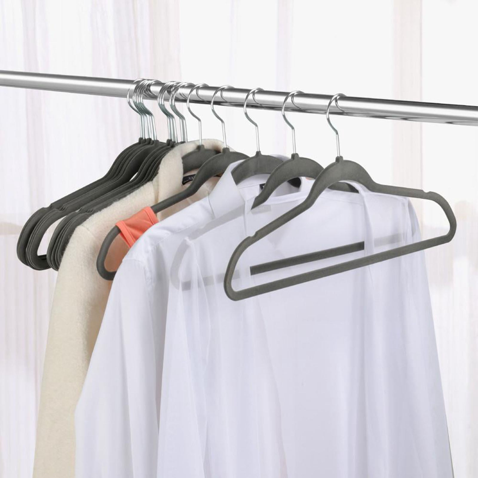 LYCAQL Velvet Hangers 20 Pack - Clothes Hanger W/Tie Bar - Non-Slip, Swivel Hook Slim Felt Hangers - Suits, Clothes, Pants, Coat Hanger - Gray Heavy Duty Non Slip
