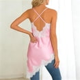 thumbnail image 5 of Flowy Asymmetrical Tops for Women Satin Deep V Neck Spaghetti Strap Tank Top Lace Trim Silky Casual Evening Wear Camisole, #03 Pink, XL, 5 of 7