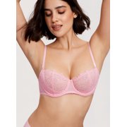 Women's Sexy Lace Push Up Plus Size Bra Sheer Balconette Underwire Unlined