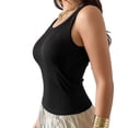 thumbnail image 3 of Wevis Women's Ribbed Tank Top with Built-in Bra, Scoop Neck Fitted Cami for Summer - BLACK_M, 3 of 5