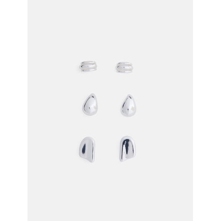 Scoop Women's Silver Tone Post Earring & Ear Cuff Set, 3 Pairs