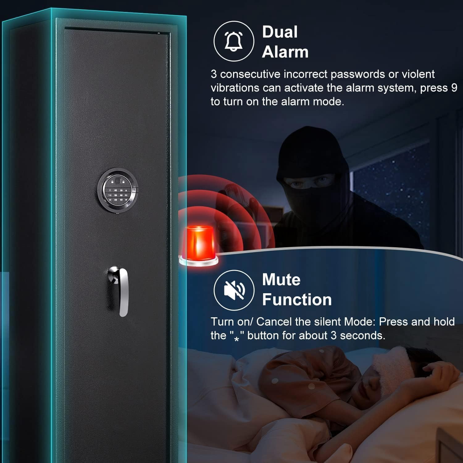 Marcree 5-6 Gun Safe, Gun Safe for Rifles and Pistols, Long Gun Cabinets for Rifles and Shotguns with Dual Alarm System, Quick Access  Safes, No Assembly