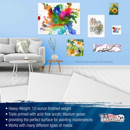 U.S. Art Supply 20 x 24 inch Stretched Canvas 12-Ounce Triple Primed, 3-Pack - Professional Artist Quality White Blank 3/4 Profile, 100% Cotton, Heavy-Weight Gesso - Acrylic Pouring, Oil Painting