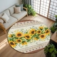 thumbnail image 3 of Farmhouse Sunflower 5ft Round Rug, Beige Brown Vintage Floral Botanical Non-Skid Rubber Backing Large Area Rugs - Living Room Bedroom Home Office, Indoor Floor Mat Carpets Washable Rug, 3 of 9