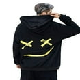 thumbnail image 4 of PENGXIANG Unisexe Sweat-Shirt Sweat à Capuche Heureux Sourire Visage Impression Hommes Patchwork Sweat à Capuche Femmes à Manches Longues Pull Pull Rouge M, 4 of 6