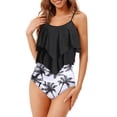 thumbnail image 3 of Zando High Waisted Tankini Bathing Suits for Women Modest Swimsuits with Ruffle 2 Piece Tummy Control Swimwear Black Tree S, 3 of 7