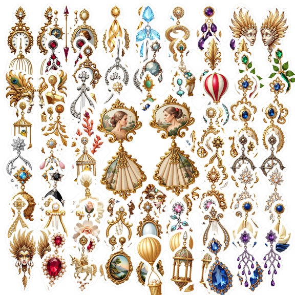 Vintage Earring Theme Stickers, Waterproof Earring Theme Sticker for Water Bottle Laptop Phone Cases Planner Skateboard Luggage Helmet Party Favor Decor, Ideal for Adults Teens Teacher Rewards