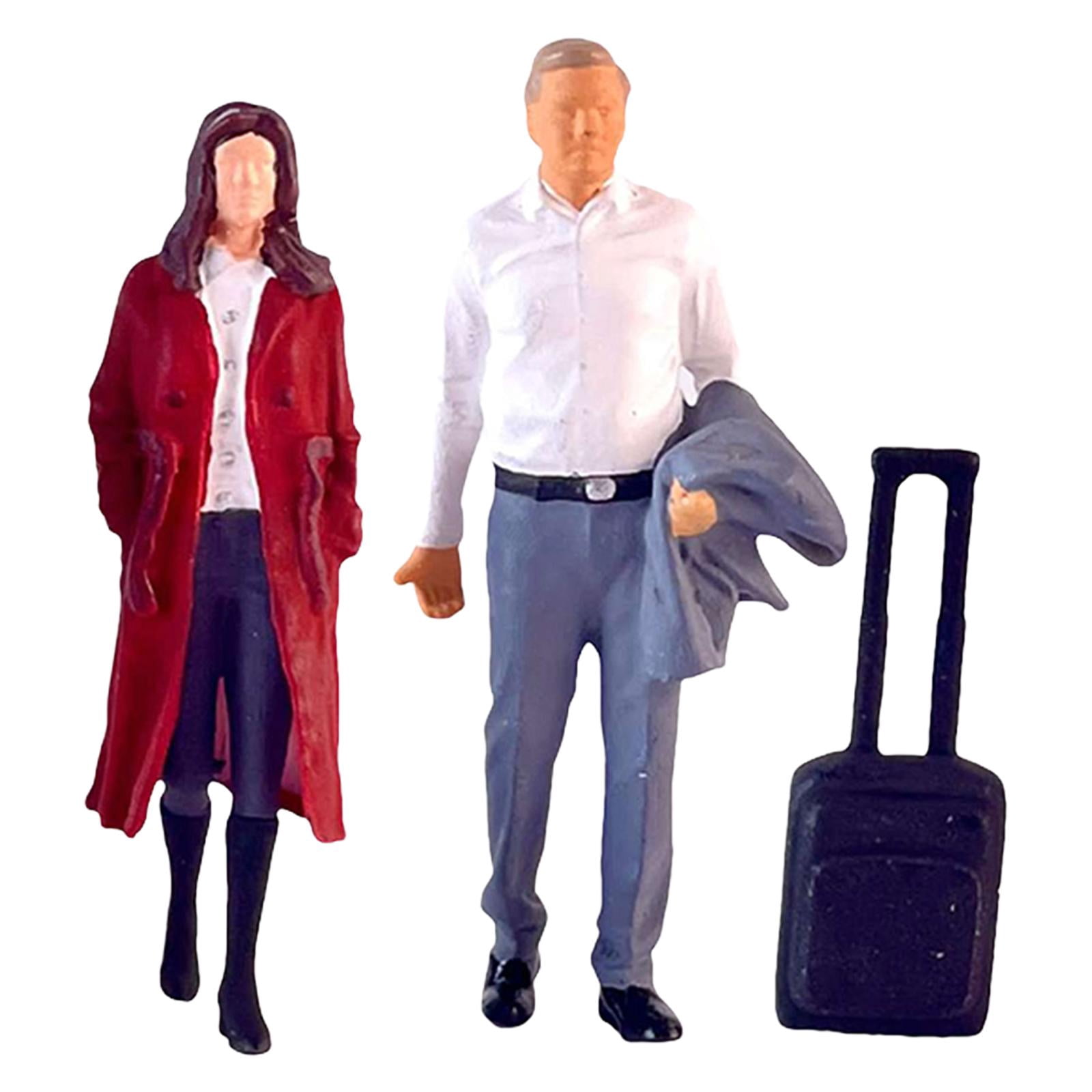 Rushawy 2x 1/64 Women and Men Figures Hand Painted Figurines with Suitcase Model S Gauge