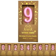 VITAM AMO Cake Candles Vintage Style Lavender Color Large Size Number Candles with Eyecatching Metallic Luster for Birthday, Party, Wedding Decorations Number 8
