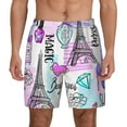 thumbnail image 3 of Uemuo Eiffel Tower and Hearts Pattern Mens Swim Trunks Quick Dry Board Shorts with Mesh Lining, Stretch Beach Shorts Quick Dry No-Chafing Board Shorts-Large, 3 of 9